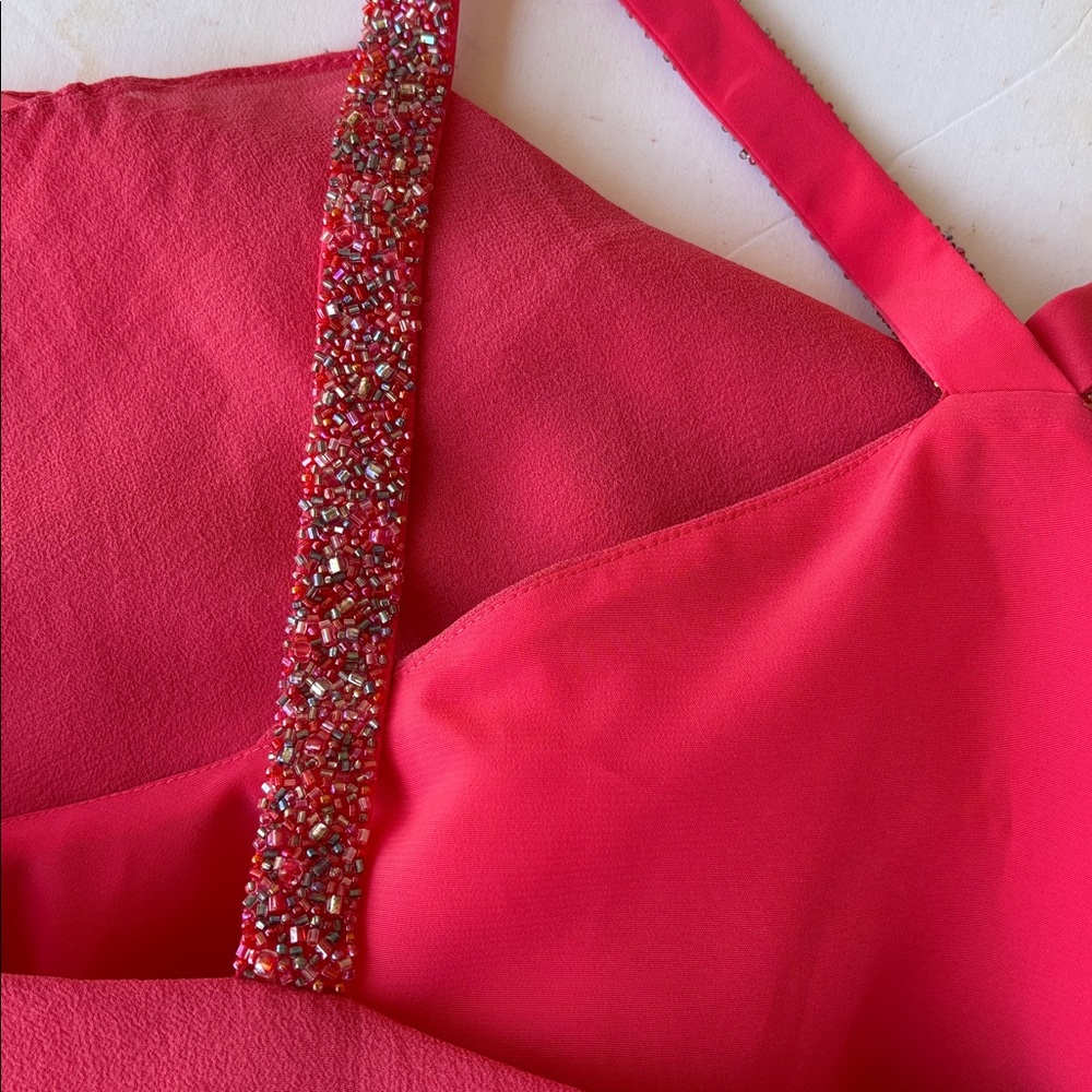 Y2K Vintage Daymor Couture Silk Halter Party Formal Beaded 12 Pink Tiered Melon - Picture 10 of 17